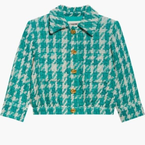 L’AGENCE Jia Houndstooth Tweed Crop Jacket Gold Buttons Size 4 - Picture 13 of 14